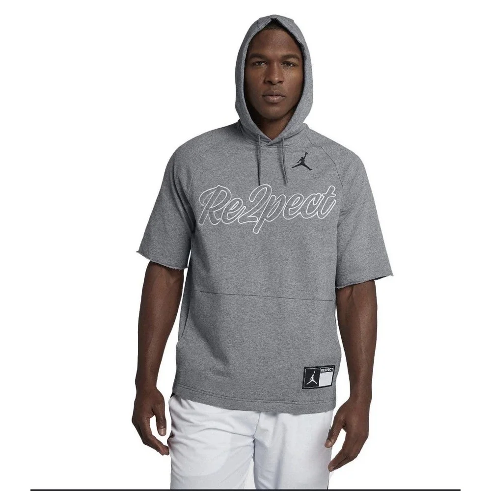 Jordan Hoodie Mens Large Gray Re2pect Short Sleeve Pullover Cotton Jumpman Nike